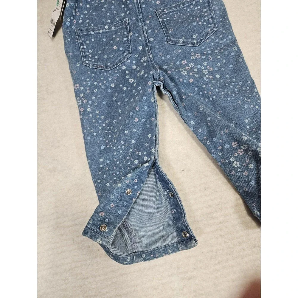 Oshkosh B’gosh Overalls Girls 24M Toddler Blue Denim Floral Print Cotton Blend